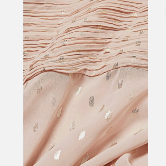 HALSTON One Shoulder Pleated Metallic Chiffon Dress, Champagne Gold, 8 - Picture 5 of 7